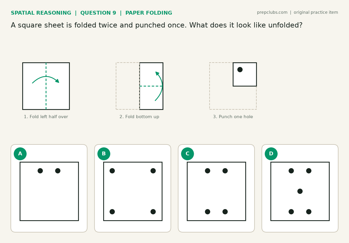 Paper folding and hole punch question: a square folded in half twice, punched once, and four unfolded options